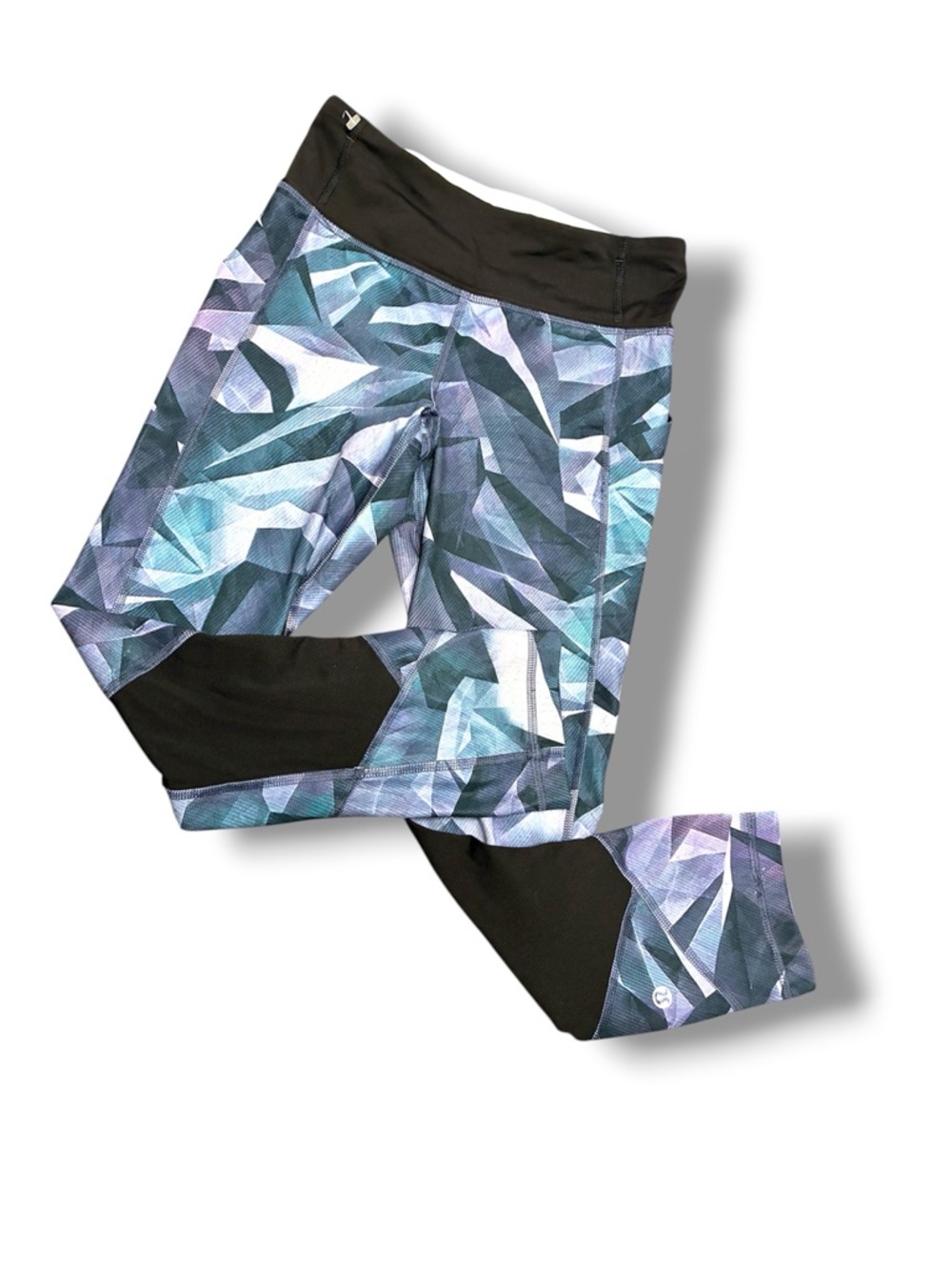 ✨ Lululemon Cropped Leggings Size 2 Geometric Print Black Purple Blue Zip Pocket